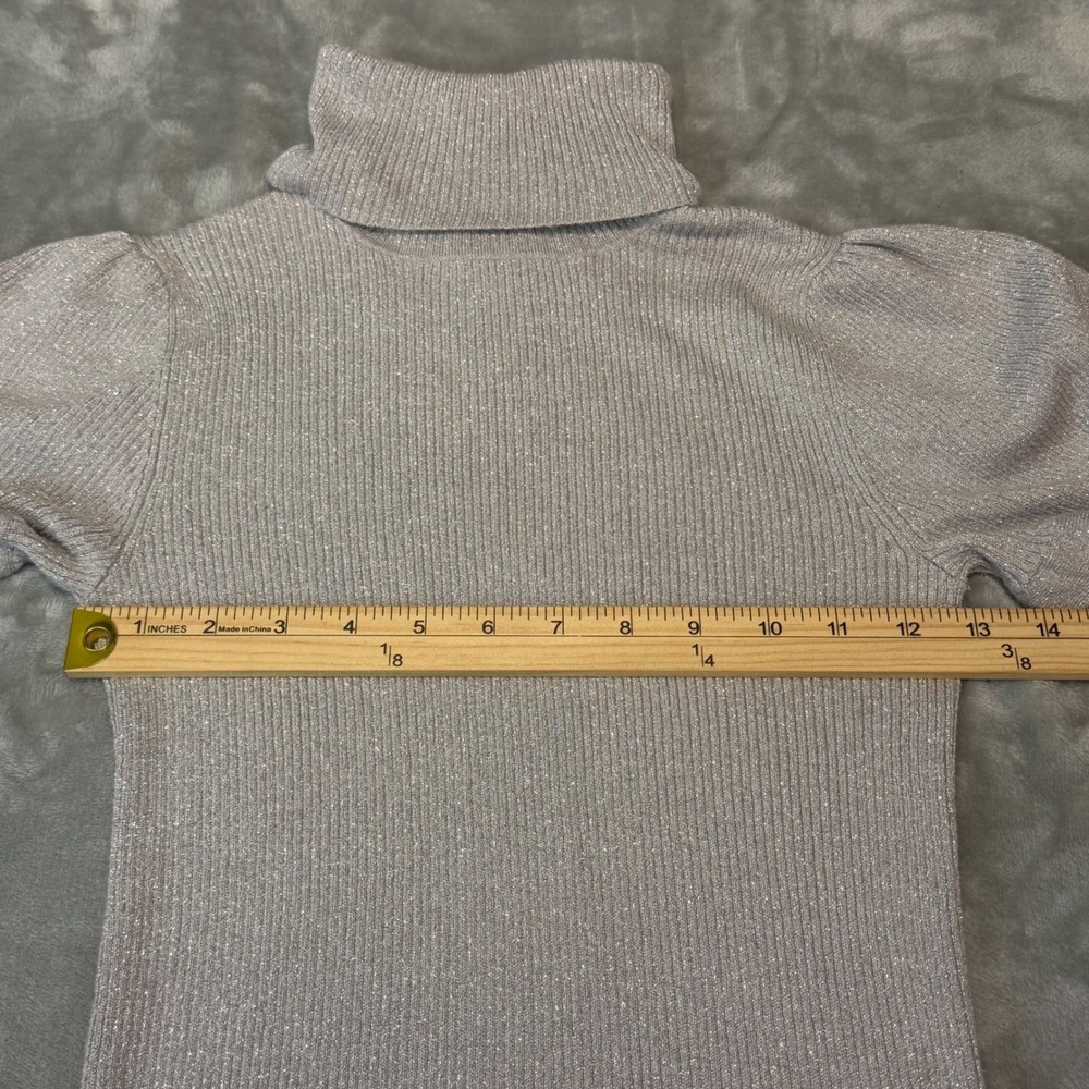 Apt 9 Womens Silver Metallic Ribbed Short Sleeve Turtleneck Sweater Size S - Picture 5 of 7